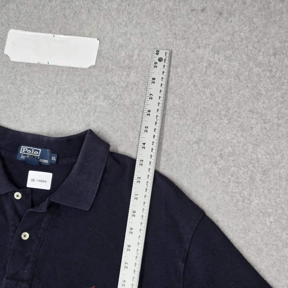 VINTAGE Polo Ralph Lauren Men Polo XL Navy Embroidered Logo Short Sleeve READ